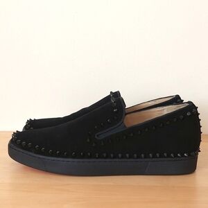 Christian Louboutin Black Studs Suede Leather Loafers